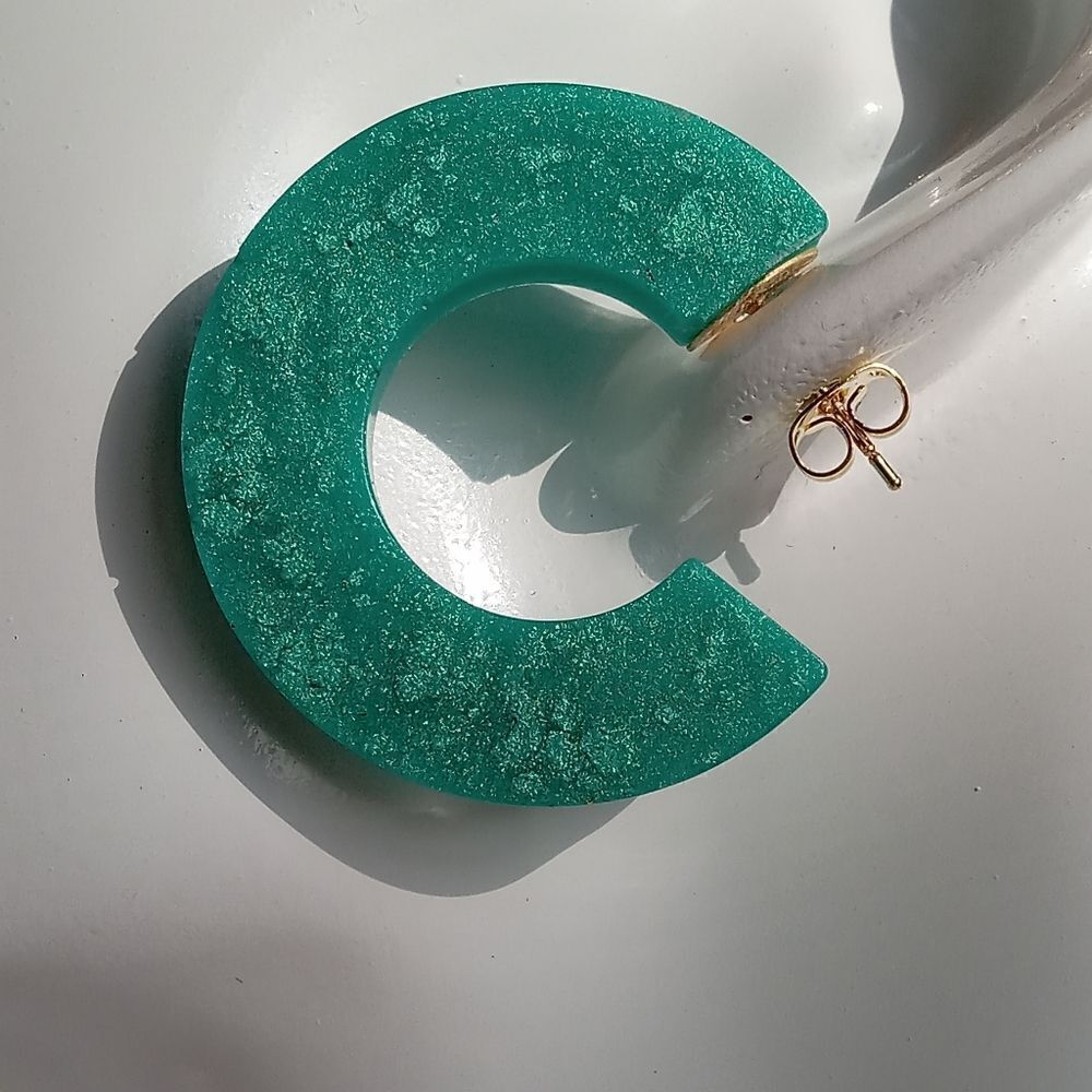 Aqua resin hoop earrings